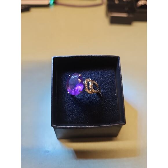 Feyra Natural Amethyst & Simulated Diamond Engagement Ring  Womens Sterling Silver Platinum Finish Size 6 Ring Amethyst & Diamonds